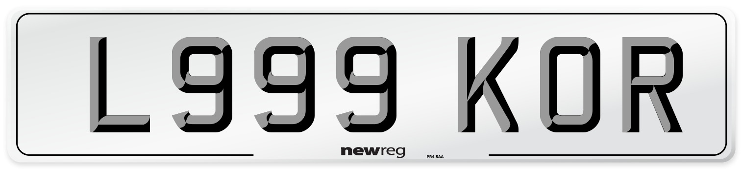L999 KOR Number Plate from New Reg